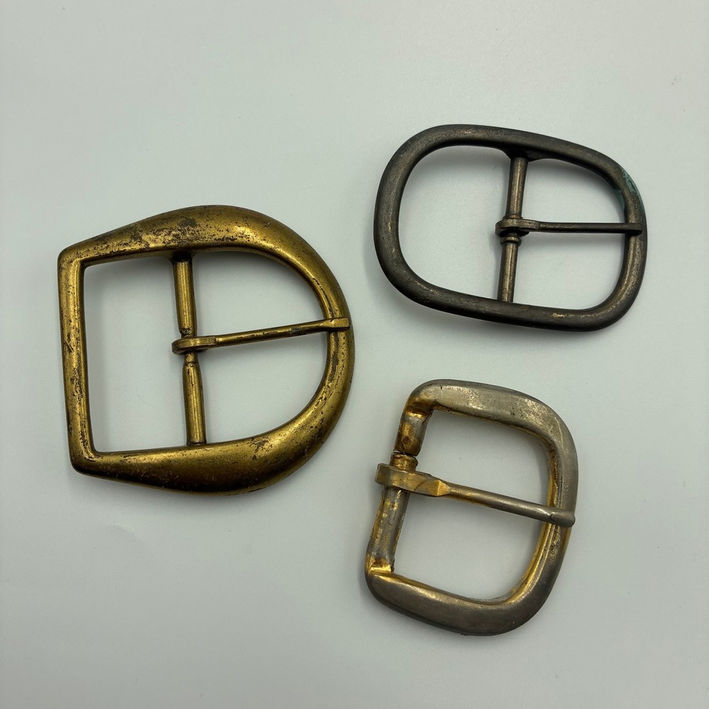 Vintage Assorted Belt Buckles Set of 3 Brass Gunmetal Silver Tone Metal Patina